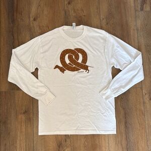 Bean Goods White Long-Sleeve Tee with Brown Pretzel Graphic